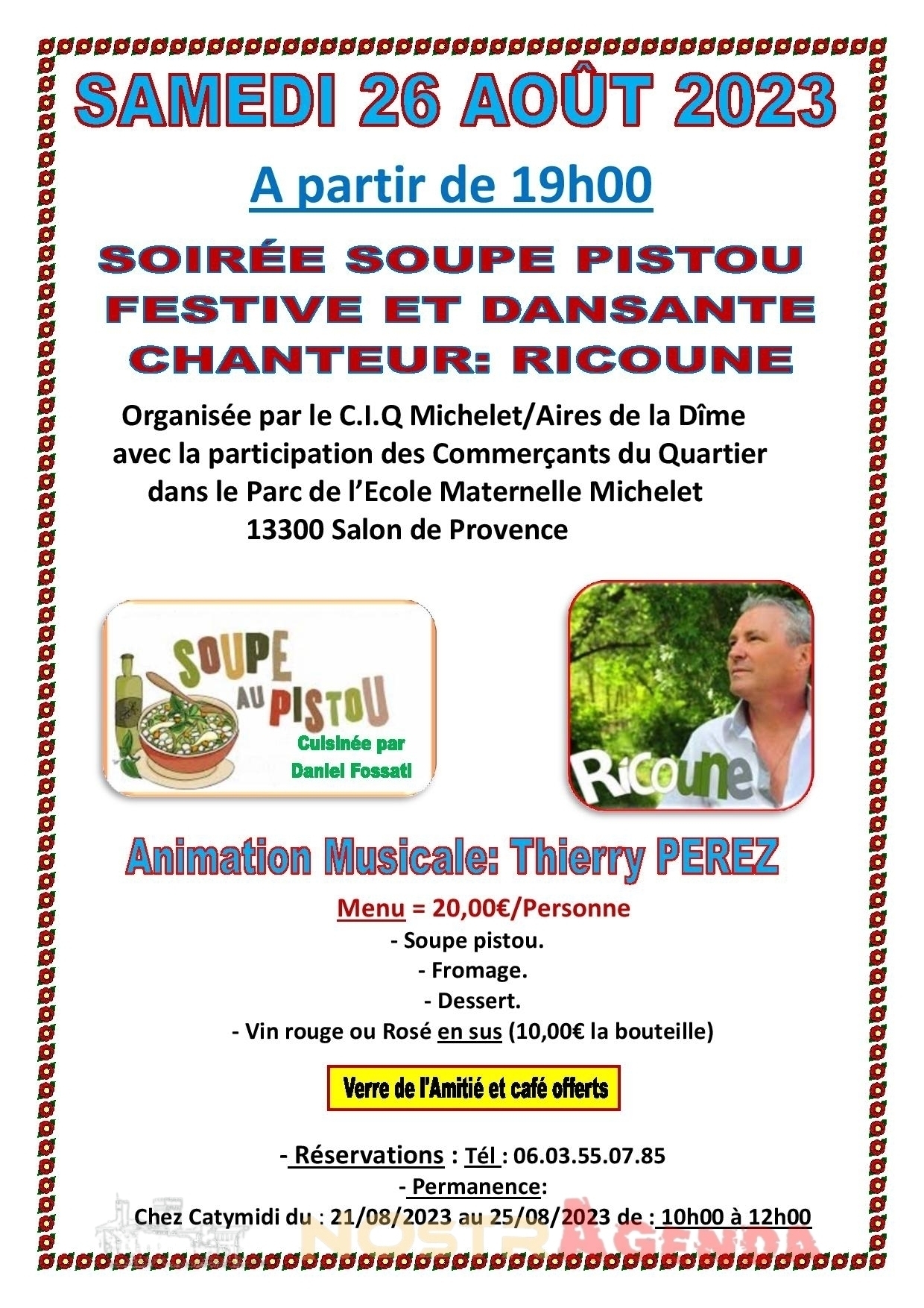 Soirée soupe au pistou avec Ricoune Salon-de-provence agenda nostragenda CIQ Michelet Aires de la Dîme Soirée dansante