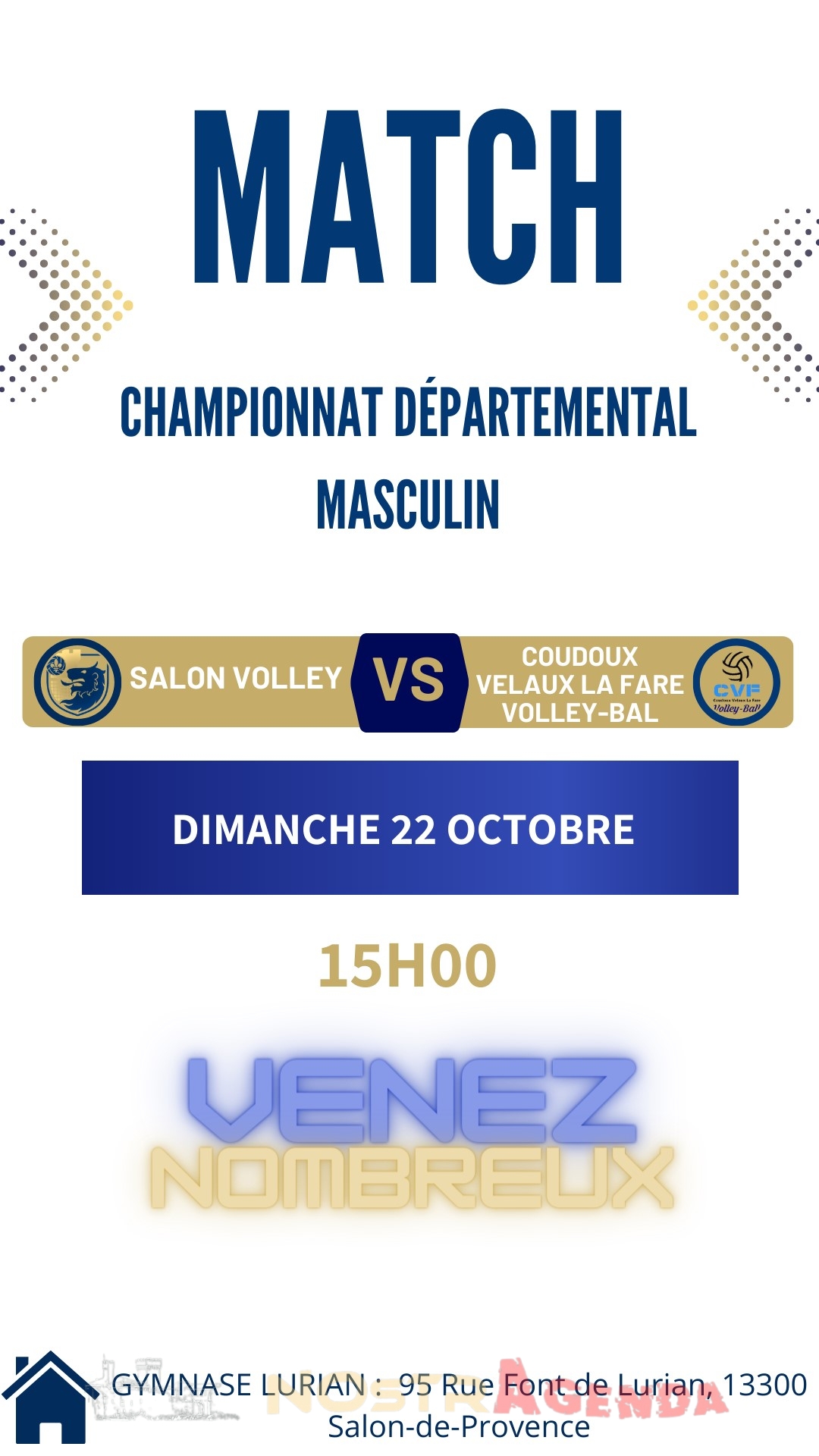 Salon Volley / Coudoux Velaux La Fare Volley-Ball (CVF-VB) Dimanche 22 Octobre 2023 Nostragenda Salon-de-Provence Sport Agenda sorties