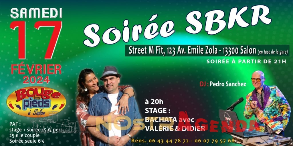 Soirée SBKR- Bouge tes pieds soirée SBKR + stage bachata Bouge tes pieds Salon agenda soirées sorties Nostragenda