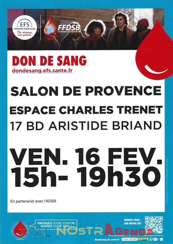 don du sang 16 fevrier 2024 agenda Salon-de-Provence Nostragenda