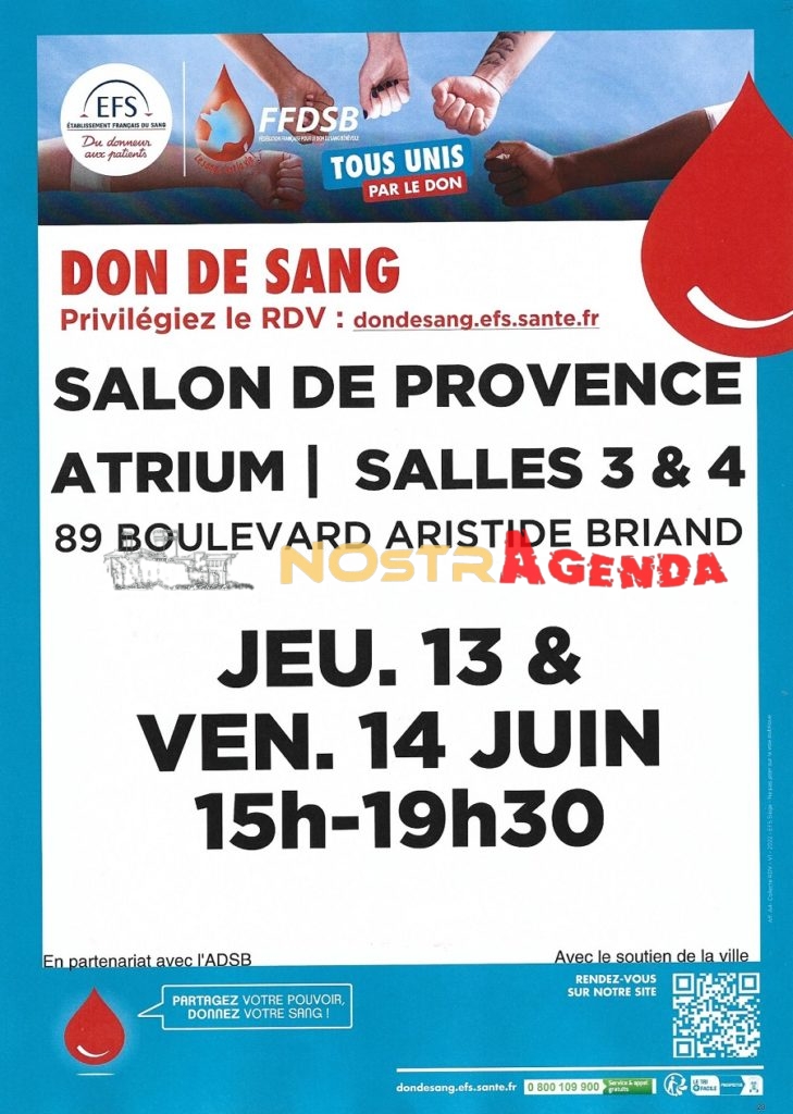 don du sang Salon 13 & 14 juin Agenda Nostragenda Atrium