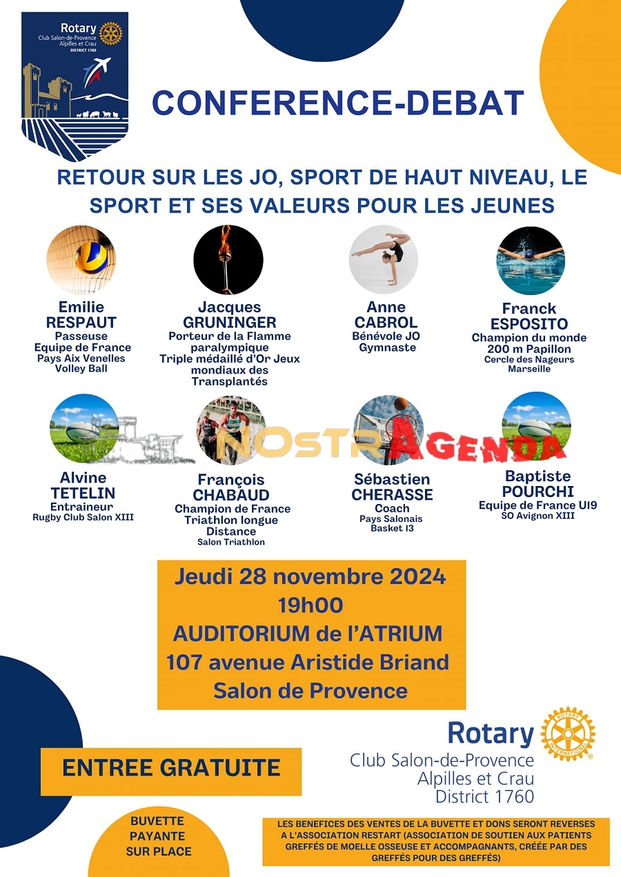 conférence-débat sur les JO et le sport de haut niveau Rotary Salon agenda Nostragenda