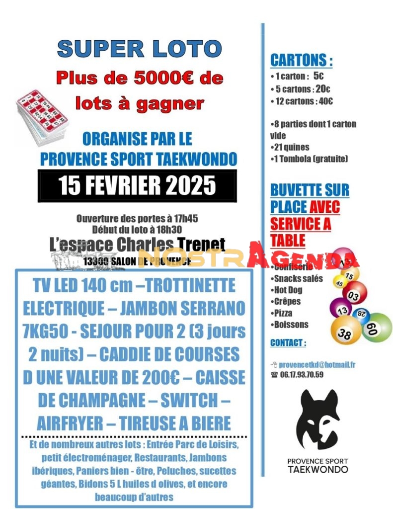 loto provence sport taekwondo Salon agenda lotos Nostragenda 15 fevrier 2025