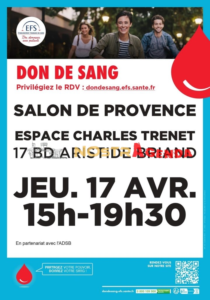 don du sang avril 2025 Salon-de-Provence Nostragenda Espace Charles Trenet