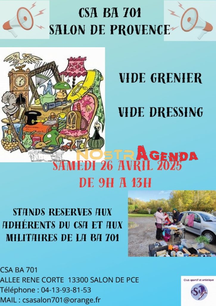vide grenier vide dressing CSA BA 701 Salon agenda Nostragenda 26 AVRIL 2025
