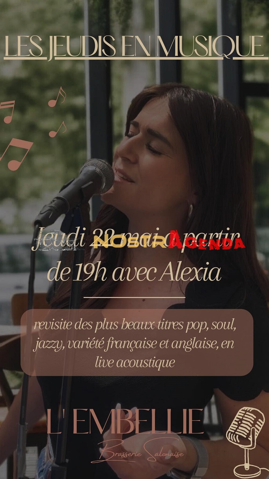 Concert Alexia Brasserie l'Embellie SALON NOSTRAGENDA place Morgan 22 MAI 2025