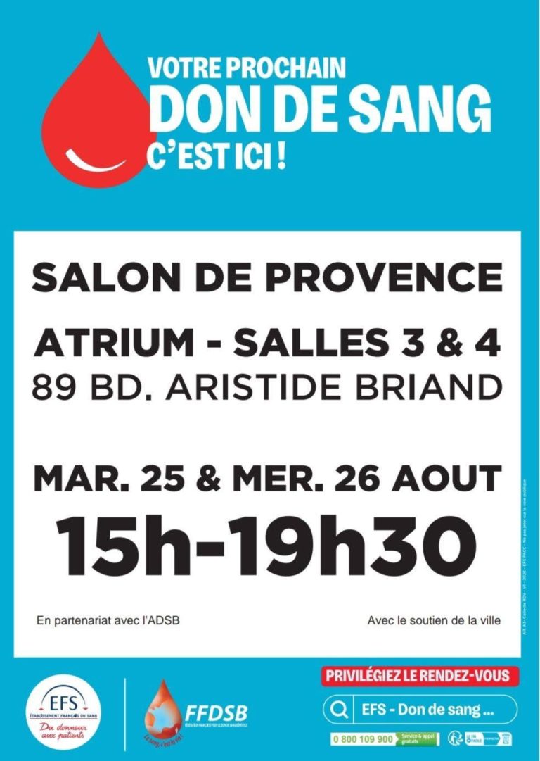 Don du sang Aout 2026 Salon-de-Provence